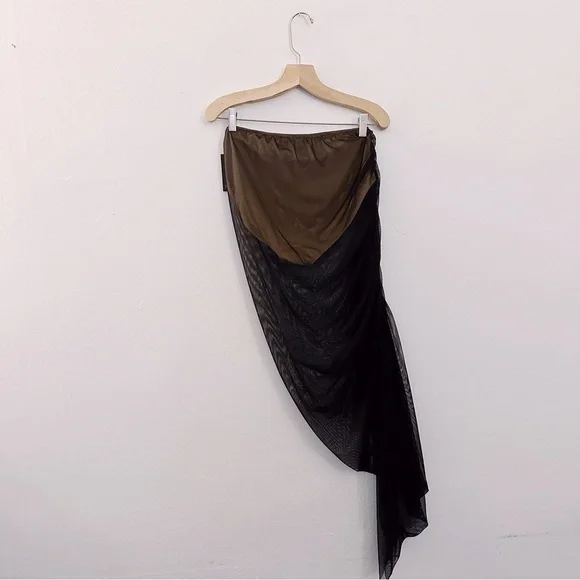 Norma Kamali Diana Ruched Mesh Maxi Skirt Black Nude - Picture 4 of 9